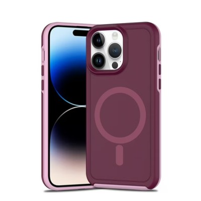 For iPhone 13/14 [Magnetic Circle] Smooth Safe Matte Feel Hybrid Case - Dark Purple