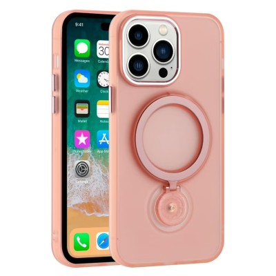 For iPhone 13/14 [Magnetic Circle] Smooth Safe Matte Feel Hybrid Case - Light Pink