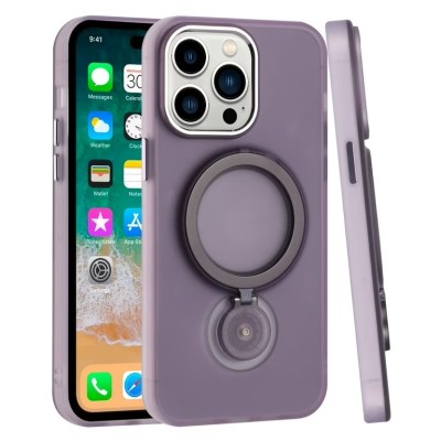 For iPhone 13/14 [Magnetic Circle] Smooth Safe Matte Feel Hybrid Case - Light Purple
