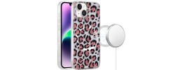 For iPhone 13/14 Magnetic Double Layer IMD Design Case - Pink Floral