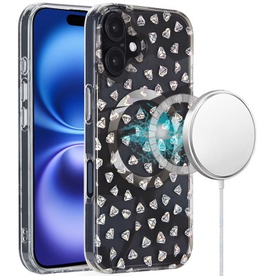 For iPhone 13/14 Magnetic Double Layer IMD Design Case - Smoke Diamond Holographic