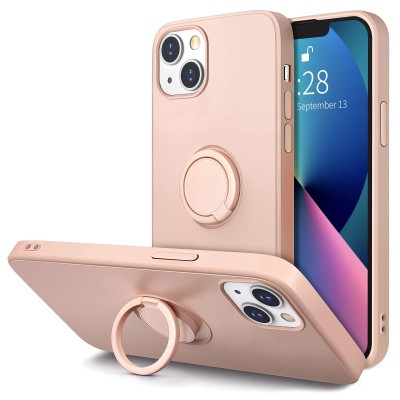 For iPhone 13/14 Magnetic Matching Ring Stand Full Rotation Matte Hybrid - Light Pink