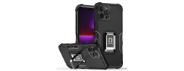 For iPhone 13/14 Magnetic Ring Circle Camera Cap KickStand Hybrid UV Paint Matte Finish Case - Black