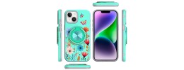 For iPhone 13/14 Metal Diamond CD Pattern Design Matte Finished Hybrid with Rotational Ring [Car Mount Friendly] Case - 2