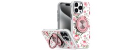 For iPhone 13/14 Metal Diamond CD Pattern  Design Matte Finished Hybrid with Rotational  Ring [Car Mount Friendly] Case - Hearts