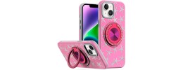 For iPhone 13/14 Metal Diamond CD Pattern Design Matte Finished Hybrid with Rotational Ring [Car Mount Friendly] Case - Hot Air Balloon