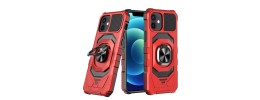 For iPhone 13/14 Robotic Hybrid with Magnetic Ring Stand Case Cover - Red