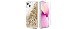 For iPhone 13/14 Shimmer Glitter Floral Design Thick TPU Case Cover - Gold