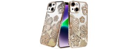 For iPhone 13/14 Shimmer Glitter Floral Design Thick TPU Case Cover - Purple