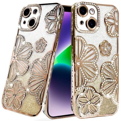 For iPhone 13/14 Shimmer Glitter Floral Design Thick TPU Case Cover - Purple