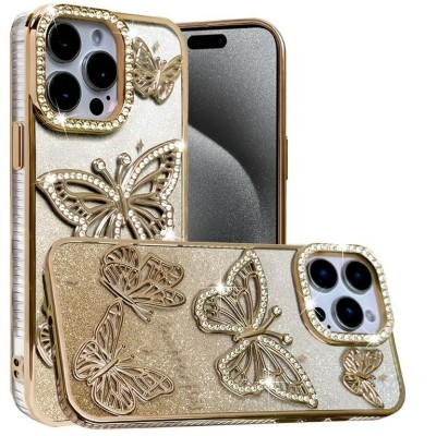 For iPhone 13/14 Shimmer Glitter Floral Design Thick TPU Case Cover - Rose Gold