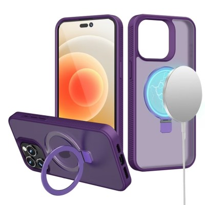 For iPhone 13/14 Skin Touch Feel HQ [Magnetic Circle] Kickstand Hybrid - Purple