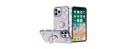 For iPhone 13/14 Splendid Glitter with Diamonds All Around Edges Ring Stand Case Cover - Purple