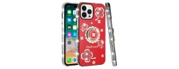 For iPhone 13/14 Splendid Glitter with Diamonds All Around Edges Ring Stand Case Cover - Red