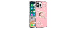 For iPhone 13/14 Splendid Glitter with Diamonds All Around Edges Ring Stand Case Cover - Pink
