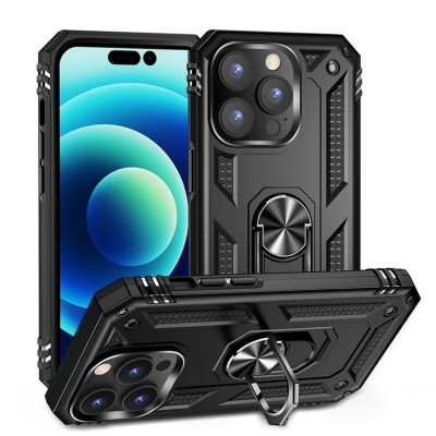 For iPhone 13/14 Sturdy Bracket Kickstand Magnetic Hybrid - Black