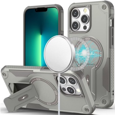 For iPhone 13/14 Sturdy Bracket Kickstand Magnetic Hybrid - Grey