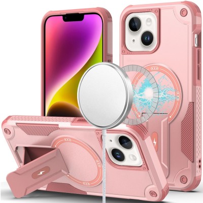 For iPhone 13/14 Sturdy Bracket Kickstand Magnetic Hybrid - Pink