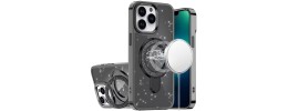 For iPhone 13/14 Transparent Glitter Rotaional Magnetic Ring Stand  HQ Hybrid - Black