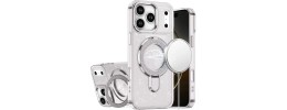 For iPhone 13/14 Transparent Glitter Rotaional Magnetic Ring Stand HQ Hybrid - Clear