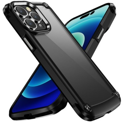 For iPhone 13/14 Ultimate CaseX Transparent Hybrid Case with  Metal Buttons And Camera Edges - Black