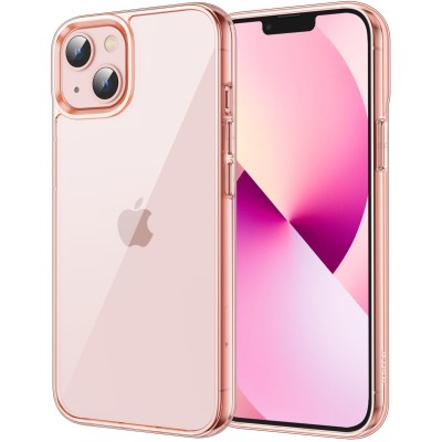 For iPhone 13 6.1 Aluminium Alloy Transparent PC TPU Slick Hybrid - Rose Gold