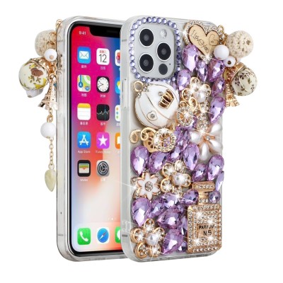 For iPhone 13 6.1 Bling Glitter Chips Epoxy Hybrid Case Cover - F