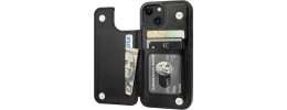 For iPhone 13 6.1 Card Holder with Mirror Inside PU Leather Hybrid Case - Black