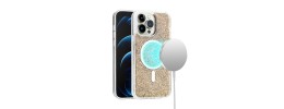 For iPhone 13 6.1 Epoxy Glitter Shimmer [Magnetic Circle] Hybrid  Case - Light Green