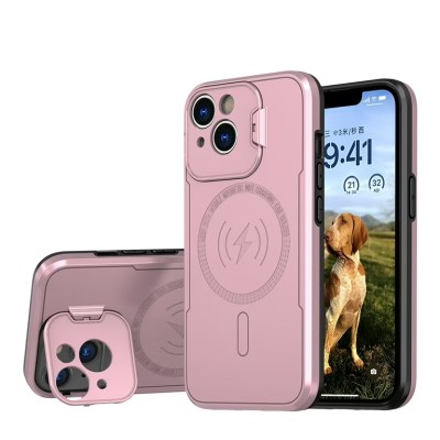 For iPhone 13 6.1 Force Magnetic Tough Kickstand Hybrid Case Cover - Rose Gold