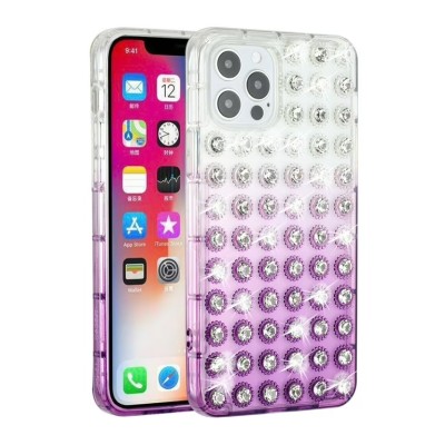 For iPhone 13 6.1 Full Diamond with Ornaments Hard TPU Case Cover - Purple Love Bird