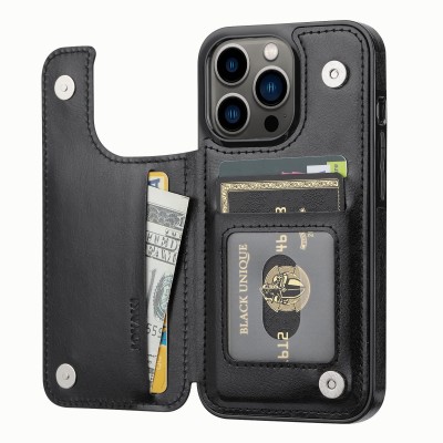 For iPhone 13 6.1 [Magnetic Circle] Wallet With Independent Detachable Card Holder - Black