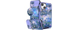 For iPhone 13 6.1 Passion Square Hearts Smiling Diamond Ring Stand Case Cover - Blue