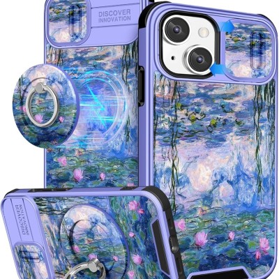 For iPhone 13 6.1 Passion Square Hearts Smiling Diamond Ring Stand Case Cover - Blue