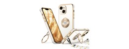 For iPhone 13 6.1 Passion Square Hearts Smiling Diamond Ring Stand Case Cover - White