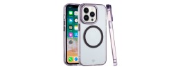 For iPhone 13 6.1 SQUARE Hearts Passion [Magnetic Circle] Design Ornaments Chrome Hybrid - Black