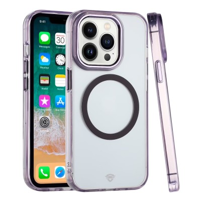 For iPhone 13 6.1 SQUARE Hearts Passion [Magnetic Circle] Design Ornaments Chrome Hybrid - Black