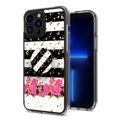 For iPhone 13 6.1 SQUARE Passion Glitter Diamond Ring Stand Case Cover - Floral Design White