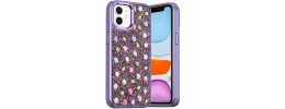 For iPhone 13 6.1 Stick-On Embedded Glass Diamonds of Colorful Floral Arrangement HQ Hybrid Case - Rose Gold