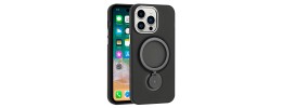For iPhone 13 Pro Max Hoop Kickstand [Magnetic Circle] HD Transparent Chrome Hybrid - Black