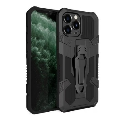 For iPhone 13 Mini 5.4 CARD Holster with Kickstand Clip Hybrid Case Cover - Black