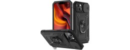 For iPhone 13 Mini 5.4 Machine Magnetic Kickstand Case Cover - Black