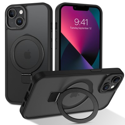 For iPhone 13 Mini 5.4 Robust Magnetic Kickstand Hybrid Case Cover - Black