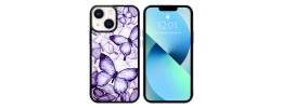 For iPhone 13 Mini 5.4 Trendy Fashion Design Hybrid Case Cover - Butterfly Floral on Purple