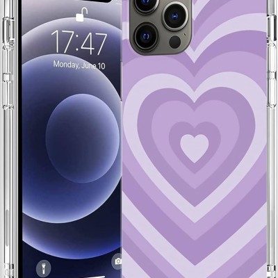For iPhone 13 Mini 5.4 Trendy Fashion Design Hybrid Case Cover - Heart on Purple