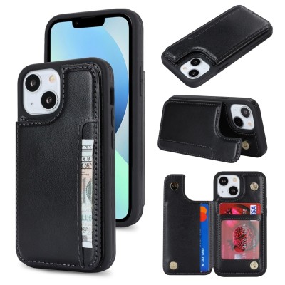 For iPhone 13 Mini 5.4 Wallet ID Card Holder Case Cover - Black