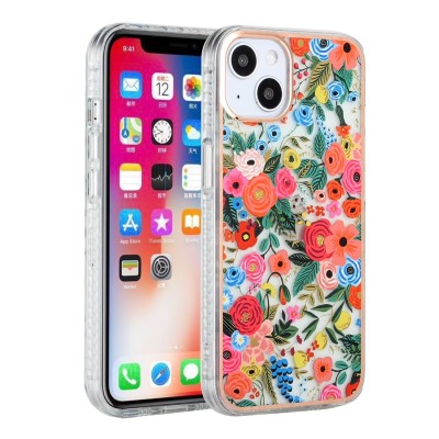 For iPhone 13 Pro AMAZE Floral IMD Hybrid with Magnetic Ring Stand Case Cover - D