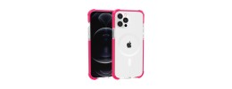 For iPhone 13 Pro Acrylic [Magnetic Circle] Tough 2.5mm Transparent ShockProof Hybrid - Hot Pink