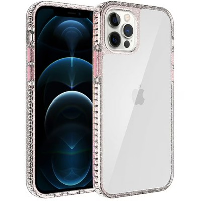 For iPhone 13 Pro Aluminium Alloy Transparent PC TPU Slick Hybrid - Rose Gold