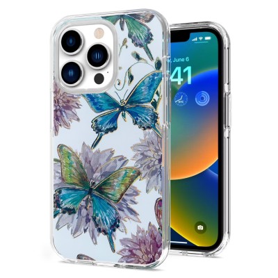 For iPhone 13 Pro Beautiful 3in1 Floral Epoxy Design Hybrid Case Cover - D